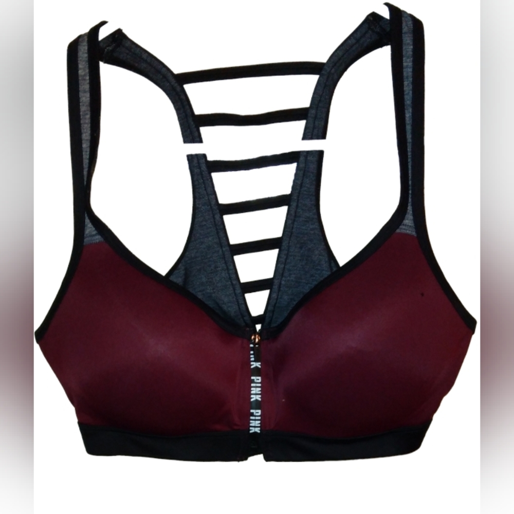 Racer Back Pink Zip Front Bra L